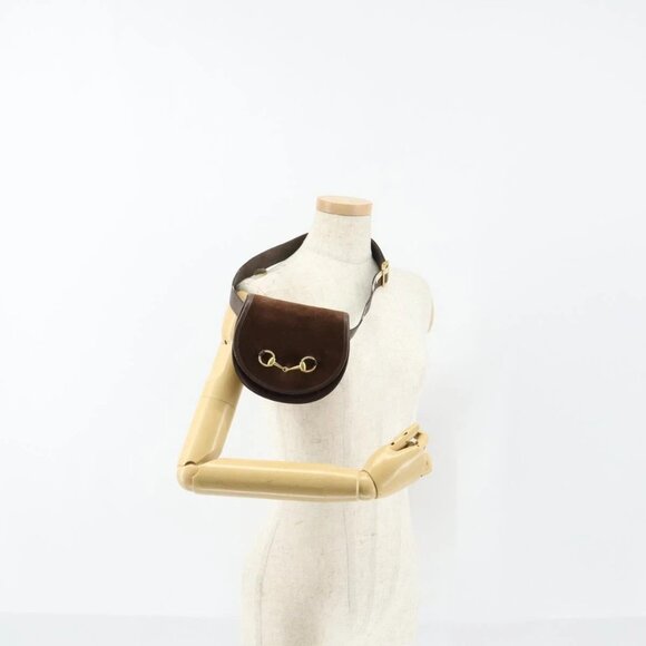 GUCCI Shoulder Bag Suede Brown Gold Auth ep11476